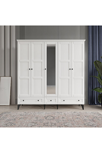 comiet Toprak 5 Kapaklı Aynalı Çekmeceli Mdf Gardırop