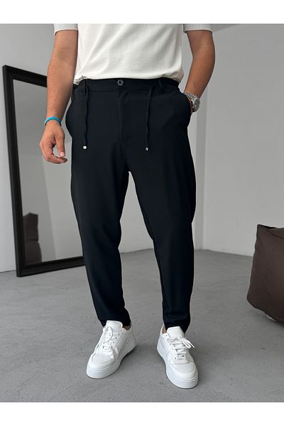BYBASICMAN Black Relaxed Fit Fabric Trousers Ke-1046