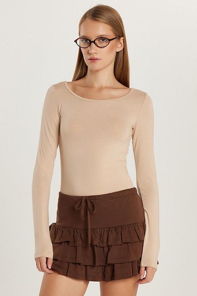 Tudors Bluză de damă Slim Fit Slim Fit cu mânecă lungă din viscoză bej