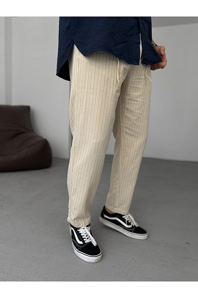 BYBASICMAN Beige Striped Trousers Gj-16794