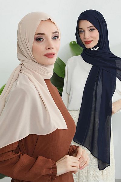 Aisha's Design Set of 2 Combed Cotton Inner Bonded Chiffon Shawl, Ps-46Set