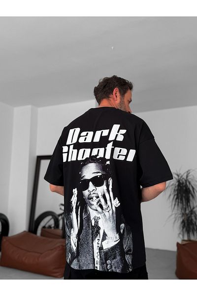 BYBASICMAN Black Dark Shooter Printed Oversize T-Shirt Jj-240