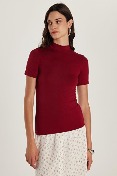 Tudors Γυναικεία μπλούζα με κοντό μανίκι μισό ζιβάγκο μπορντό