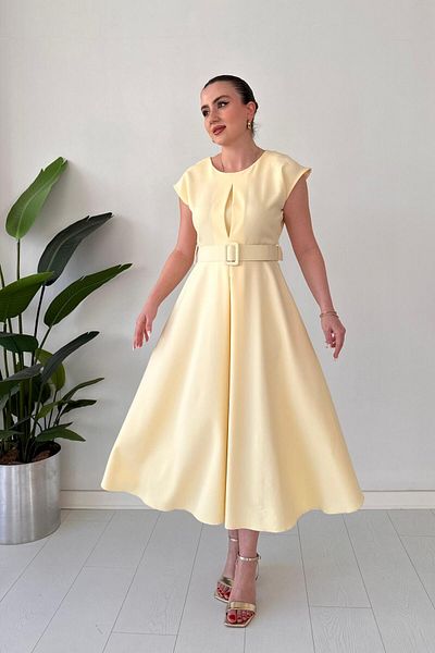 MaziButik Εσωτερικό Μπαταρία Κρεπ Φόρεμα Κίτρινο