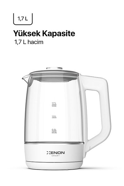 Xenon Smart Smart Glass Kettle 1.7 Lt Wi-Fi 2200 W App Control Voice Assistant Support Glass Water Heater White X7103