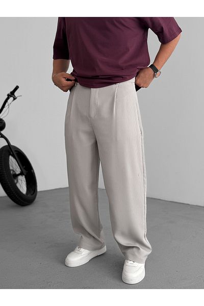 BYBASICMAN Gray Lycra Ribbed Baggy Trousers C-06