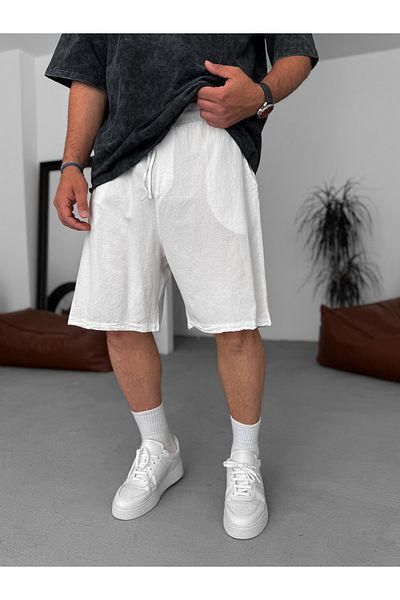 BYBASICMAN White Basic Cotton Linen Shorts V-24