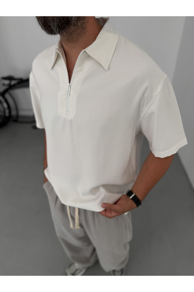 BYBASICMAN White Basic Half Zipper T-Shirt Yp-5012