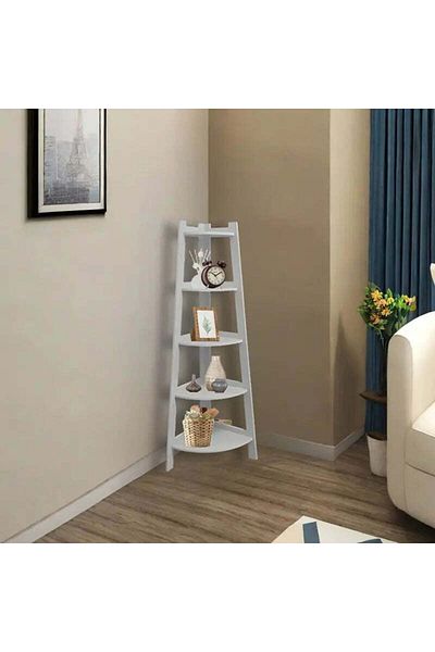 divendi-ro PVC Corner Shelf with 5 Shelves, for Bedroom, Bathroom or Kitchen, 106x30x30cm, White