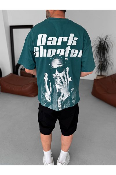 BYBASICMAN Dark Green Dark Shooter Printed Oversize T-Shirt Jj-240
