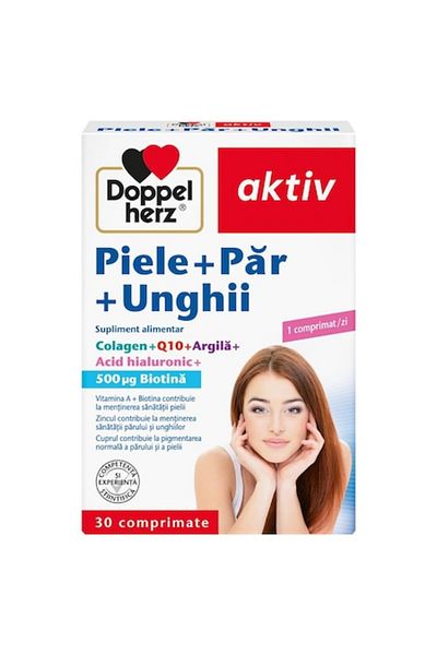 Doppelherz Piele + Păr + Unghii cu Colagen, Q10, Argilă și Acid Hialuronic 30 Capsule