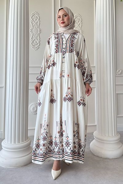 InStyle Motif Embroidered Blue Viscose Dress