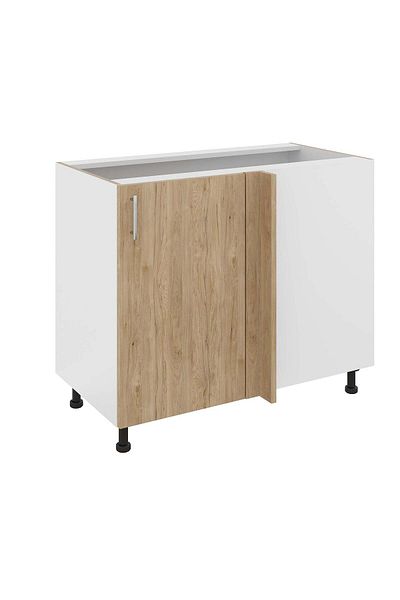 haaus.ro Corner Base Cabinet haaus Karo, Natural Wood/White, 98 x 50 x 80 cm