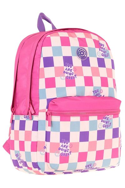 KAUKKO Rucsac de școală cu model de șah roz cu trei compartimente pentru fete Nature - K1787