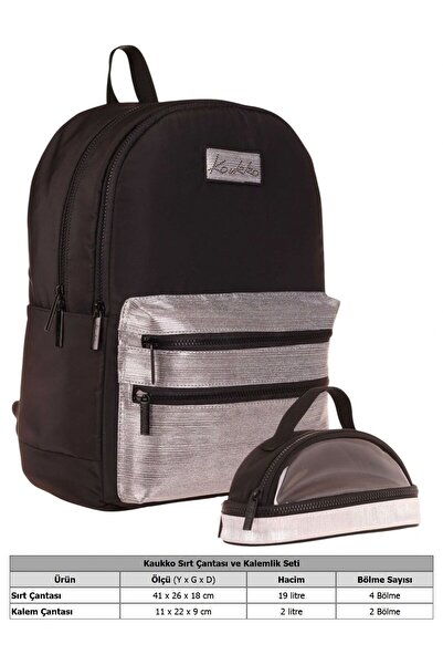 KAUKKO Magic Dreams Okul Sırt Çantası ve Şeffaf Kalem Çantası Seti - Kız Çocuk - Siyah