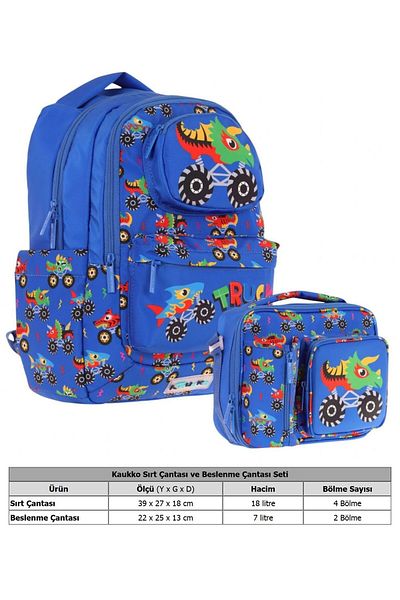KAUKKO Set de rucsac și cutie de prânz cu izolare termică pentru băieți, în formă de camion 3D, albastru
