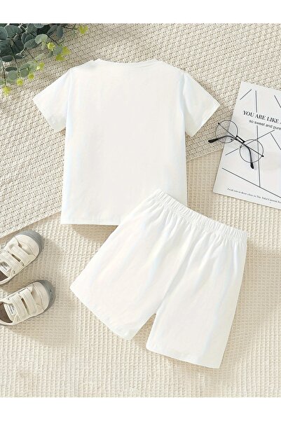Renna Mood Boy's White Basketball Printed Shorts-Tshirt Set