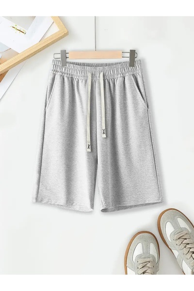 LAUSRA شورت نسائي مرن ومريح باللون الرمادي للارتداء على الشاطئ في البحر