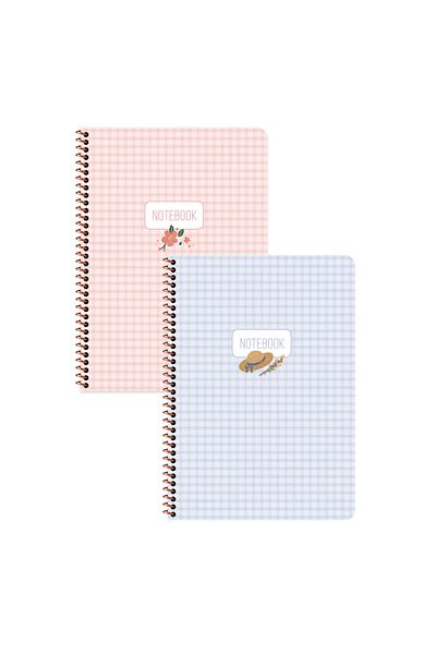 Keskin Colors Keskin Color A4 Lined Sticker Spiral Gingham Notebook Set 2 Pieces |   80 Sheets