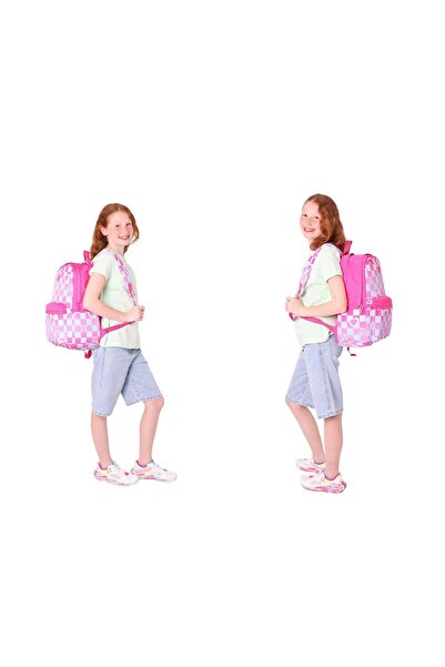 KAUKKO Nature Üçlü Kız Çocuk Okul Çanta Seti - Pembe - Dama ve Kalp Desenli