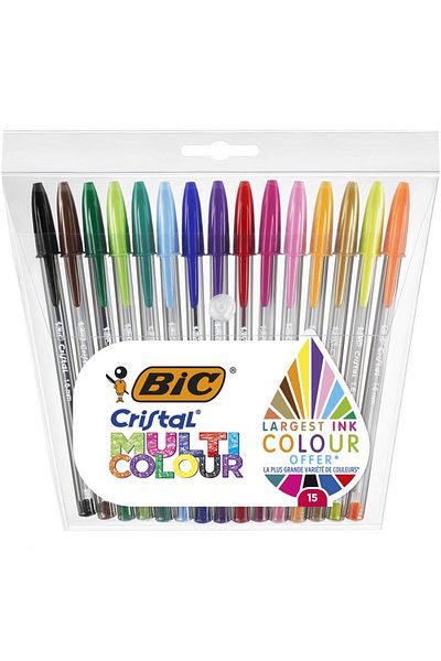 Indasec Bic Cristal pen set, multicolor, 15 pieces, 0.42 mm