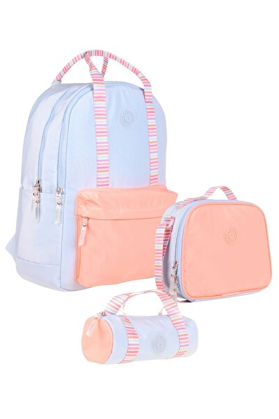 KAUKKO Double Stripe Girls' Primary School Triple School Bag Set - Blue Orang...