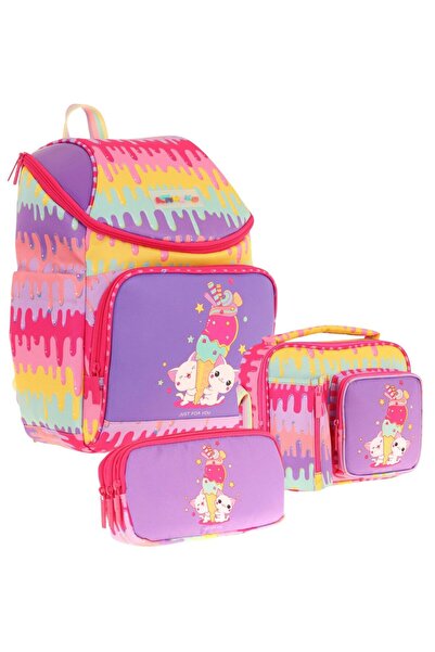 KAUKKO (Сладоледен принт - Жълто-лилаво) Детски комплект за училище с две отд...