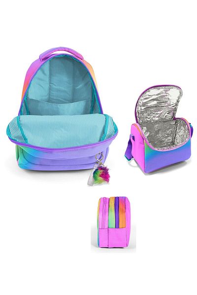 Coral High Set de genți de școală triplă pentru școală primară, cu trei ochi, multicolor, gradient de culoare, pentru fete