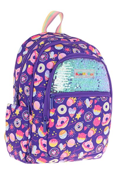 KAUKKO حقيبة ظهر مدرسية بأربعة أقسام للفتيات الصغيرات (بنمط الترتر والحلوى) -...