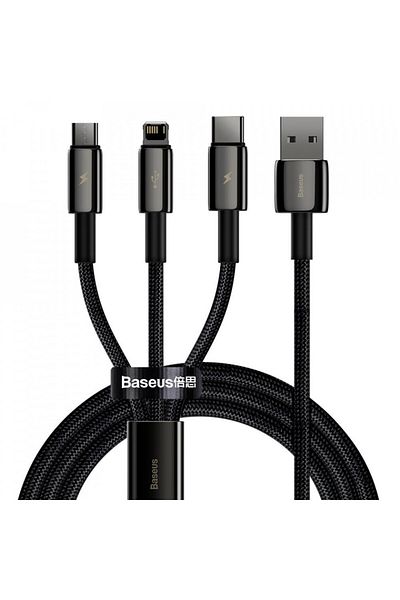 Baseus 3in1 Usb To Type-c / Lightning / Micro-usb Data Cable, 3.5a, 1.5m, (CAMLTWJ-01) - Black