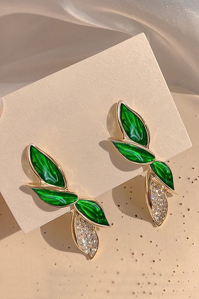 Glaren Green Enamel Leaf Women's Earrings with Dangle