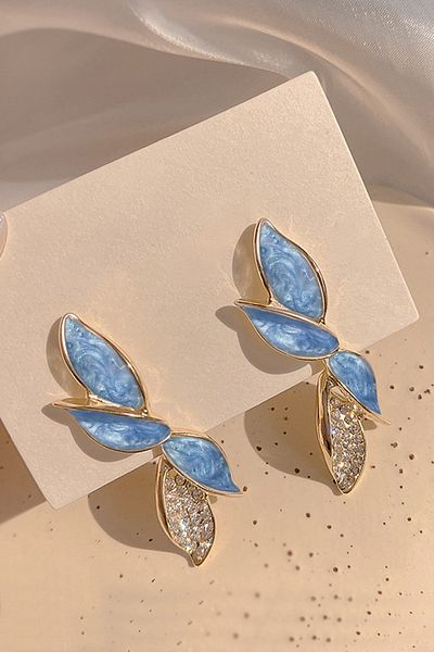 Glaren Blue Enamel Leaf Women's Earrings with Dangle
