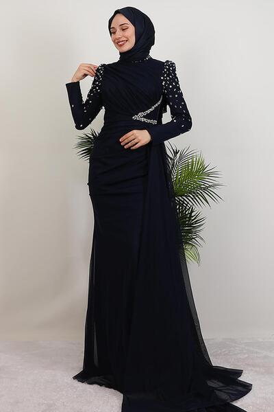 giz astore Gülşen Tesettür Abiye Lacivert