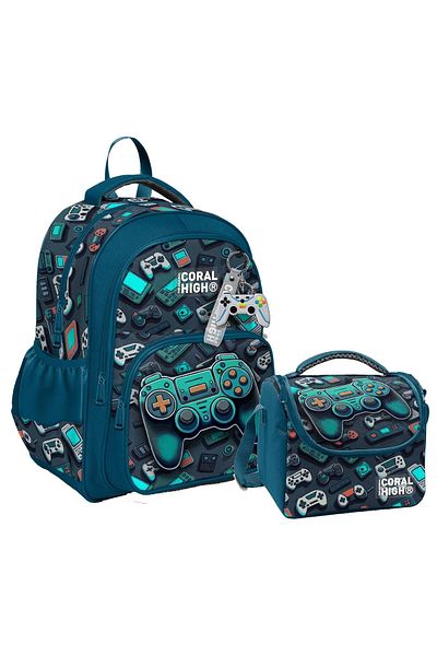 Coral High Primary School Bag and Lunch Box Set for Boys - Nefti Green Game Console