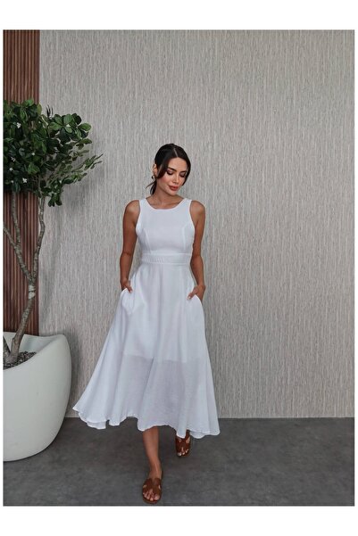 ESRAHELVACI Φόρεμα με λινό τσέπη με χοντρό λουράκι