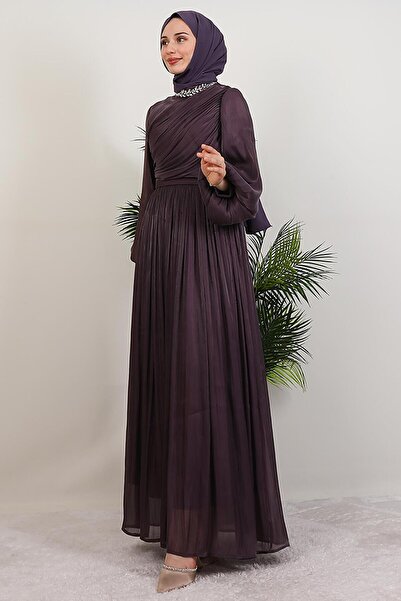 giz astore Zeliş Taşlı Abiye Koyu Mor