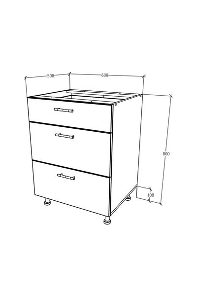 haaus.ro Haaus Karo Base Cabinet, 3 Drawers, Natural Wood/White, 60 x 50 x 80 cm