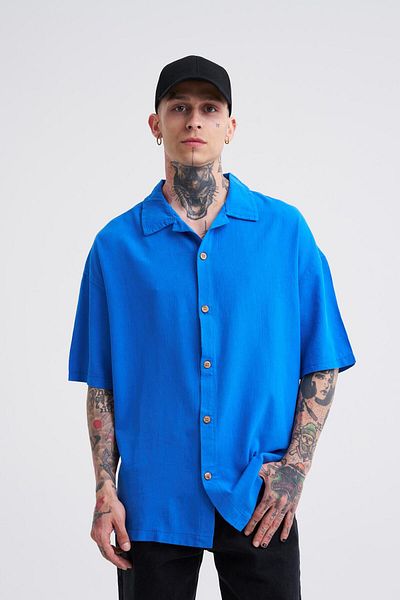 Machinist Cămașă oversize din in cu mânecă scurtă Saks