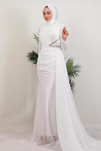 giz astore Gülşen Tesettür Abiye Beyaz