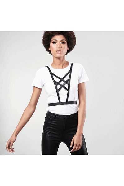Bijoux Indiscrets Cleavage Cross Harness, Bijoux Indiscrets, Black, Adjustable