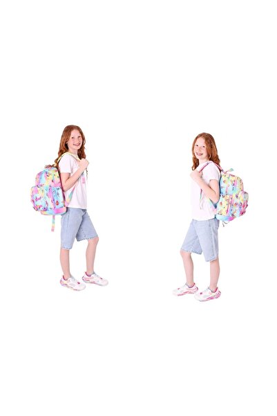 KAUKKO Kids Üçlü İlkokul 1.2.3.4. Sınıf Okul Çanta Seti - Mavi Sarı - Kız Çocuk - Silikon Aksesuarlı