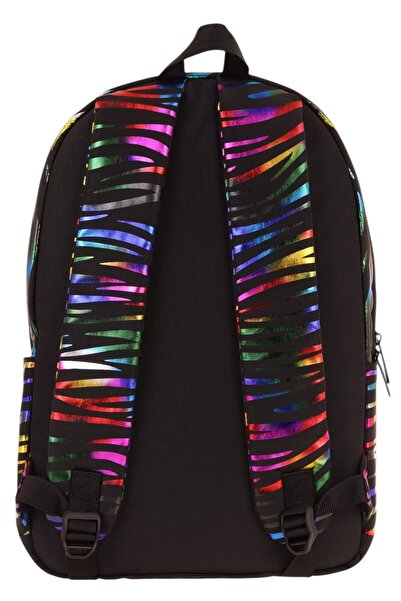 KAUKKO Shine Üç Bölmeli Siyah Çok Renkli Zebra Desenli Sırt Çantası - K1780