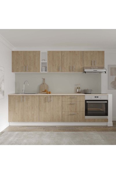 haaus.ro Set Bucatarie Karo V18, Lemn Natural/Alb, Blat Thermo 28 mm, L 260 cm