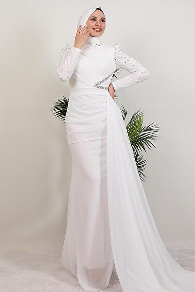 giz astore Gülşen Tesettür Abiye Beyaz