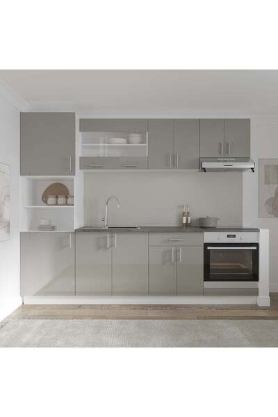 haaus.ro Set Bucatarie Karo V20, Gri Lucios/Alb, MDF, Blat Thermo 28 mm, L 26...