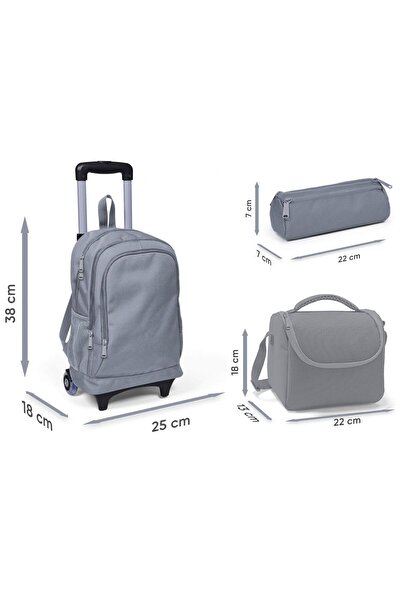 Coral High Çekçek Tekerlekli Kız Çocuk, Turkuaz Pembe Çizgili, İlkokul Üçlü Okul Çanta Seti