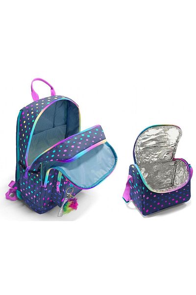 Coral High Set rucsac și nutriție pentru școala primară și gimnazială - pentru fete, bleumarin cu buline