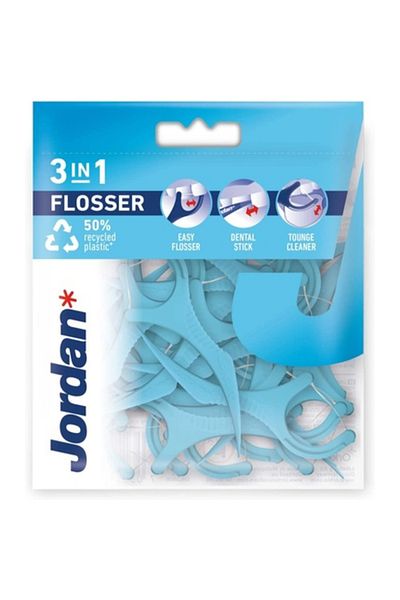 JORDAN Dental floss with holder and tongue cleaner, Jordan, Blue/White, 36 pieces