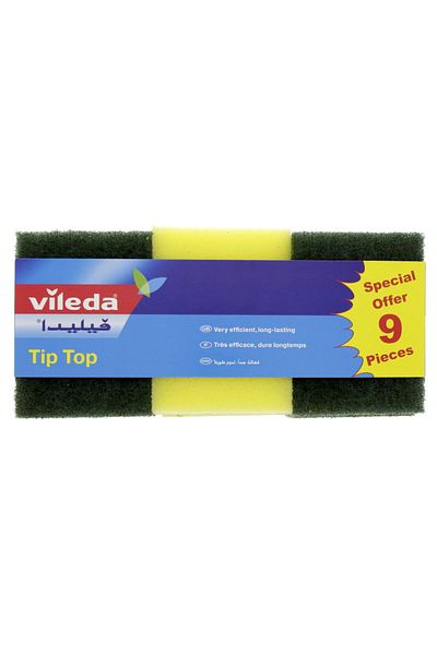Vileda Sponge Tip Top 9pc – Durable Multipurpose Sponges (11x7x3 cm Each)