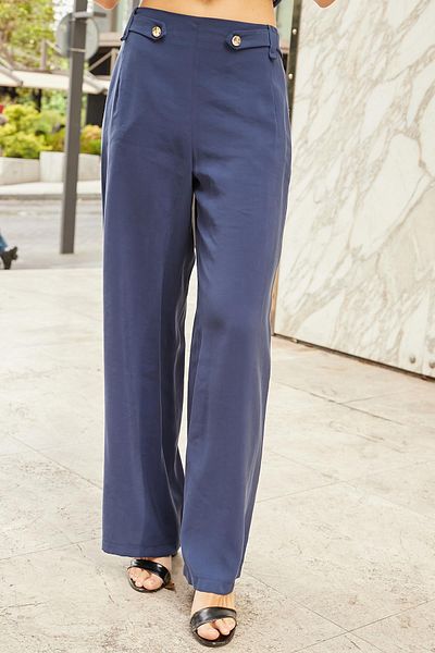 Jument Women's Silky Modal Fabric High Waist Elastic Waist Epaulets Side Pockets Wide Leg Palazzo Pants-Laciv